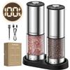 TOMEEM Macina sale e pepe elettrico, tipo C, 5 livelli, in acciaio inox | Indicatore di stato di carica a LED, base di stoccaggio, nucleo abrasivo in ceramica, pulsante di controllo sulla parte