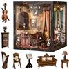 PEWOREAL Book Nook, kit fai da te, puzzle in legno in miniatura, libreria vintage con illuminazione a LED, set fai da te per adulti (scatola di strumenti musicali europei con melodia)