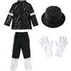 Allegorly Costume Pop Star Anni 80 90 per Bambini Ragazzi Abbigliamento Performance | Stage Dancewear Set più Pezzi con Giacca con Paillettes Pantaloni Cappello Guanto - Spettacoli Halloween