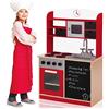 BAKAJI Cucina in Legno Giocattolo Rosso per Bambini con Anta, Cassetti, Lavagna e Lavello in Plastica, 4 Fornelli, Forno Apribile e Microonde, Chiusure Magnetiche e Accessori 60 x 30 x 90 cm