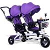 FGHRYENP Triciclo per bambini, Triciclo gemellare quattro in uno per bambini, bicicletta a pedali a due posti, passeggino con parasole, maniglia posteriore rimovibile/pedali retrattili(Purple)