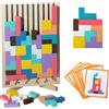 Swhiue Set Di Puzzle Tetris in Legno con Carte da Gioco, Giochi Montessori