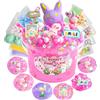 LAWOHO Bunny Clear Slime 300ml, kit di melma trasparente rosa per ragazze e ragazzi con 8 confezioni di additivi per melma, melma per bomboniere per bambini con argilla, compleanno, Halloween, Natale