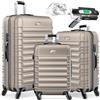 KESSER Set di 3 valigie rigide per trolley da viaggio, valigia da viaggio, valigia a rotelle, 4 ruote, in ABS, manico telescopico con bilancia e 3 ciondoli M-L-XL, champagner, 50.0 x 32.0 x 75.0 cm