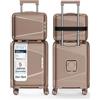 4FLY Set di valigie da viaggio leggere e rigide - Trolley con serratura TSA, doppie ruote, manico telescopico in alluminio e doppia cerniera, beauty case, bagaglio a mano e bagaglio da stiva, cachi