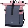 ECOHUB Zaino Rolltop 20-27L per Donna, Zaino da Viaggio per Laptop 15,6 | Colori Contrastanti, 14 Tasche, SBS Zippers, Porta USB, Resistente all'acqua, Riciclato, per Lavoro, Università, Rosa Polvere