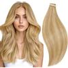 RUNATURE Extension Capelli Veri Biadesivo Biondo Evidenziato 20pcs #16P24 | Extension Biadesive Capelli Veri Biondo con riflessi,30cm 30g,Dritto Naturale,Lisci,Invisibil