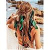 Fashband Fascia per capelli indiana con piume, stile hippie, con nappa, colore verde, tribale, con perline, per festival e feste, accessorio per capelli per donne e ragazze