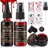 Janolia Sangue Finto, Trucchi Halloween con 30ml Fake Blood Spray, 30ml Fake Blood Fluido, 30 ml Gel Coagulato, Sangue Finto Lavabile per Halloween Carnevale Vampiri Zombie Mostri Cosplay Film Teatro