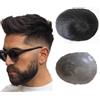 Qiyazai Toupee da uomo con 100% capelli umani, 0,08 mm, capelli naturali di ricambio per sistema di capelli con passante a V, nero naturale (nero naturale, 12,7 x 17,8 cm)