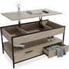 Relaxdays Tavolino, alzata, 2 cassetti, 4 scomparti, HLP 48 x 100 x 50 cm, tavolino industriale, legno chiaro/nero