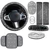 Durashmall Set di 10 accessori per interni auto con copertura per volante in ultra velluto con rifiniture in strass, supporto per telefono cellulare, sottobicchiere completo con diamanti, strisce