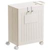Generic Cesto Biancheria Plastica Cesta Panni Sporchi Salvaspazio con Maniglia e Coperchio Carrello Portabiancheria con Ruote Adatto a Soggiorno, Bagno, Lavanderia(Beige)