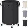 efluky 150L Grande Cesto Biancheria Sporca con Ruote, Cesto Portabiancheria per Telaio Metallico e Borsa Oxford Impermeabile Cesta Panni Sporchi per Camera da Letto, Bagno, Lavanderia, Nero