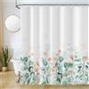 Uiiooazy Tenda Doccia Antimuffa 180x220cm Eucalipto Foglie Verde Fiori Rosa