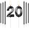 mciskin Set di Candele per 20° Compleanno Obsidian, Candela Numero 20 con Candele Lunghe e Sottili per Torta, Decorazioni per 20° Compleanno per Ragazzi e Ragazze, Candela Nera Obsidian Cake Topper