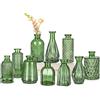 Oairse Set di 10 piccoli vasi di vetro decorativi vintage, decorazione floreale per centrotavola, decorazione di nozze, decorazione floreale, soggiorno, bagno, regalo per la festa della mamma, verde