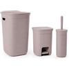 TOMAINO DOMUS Set Bagno 3 Pezzi Tortora, Portabiancheria 50L, Pattumiera 6L a Pedale e Scopino WC, Accessori Bagno Coordinati in Plastica Riciclata, Made in Italy