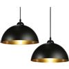 BAKAJI Coppia Lampadari Sospensione Design Moderno Industriale Porta Lampada in Metallo Diametro 30cm Lunghezza 130cm Cavo Regolabile Lampadina E27 Max 60W Lampadario Illuminazione Casa (Nero e Oro)