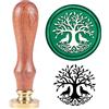 SUPERDANT Timbro Sigillo di Cera Albero della Vita 2 Lupo Che Ulula sotto Albero Timbro di Cera Vintage 30 mm Timbri di Sigillo con Manico in Legno Rimovibile per Invito A Una Festa