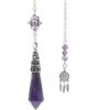 Durlo Pendolo divinatorio in cristallo di ametista naturale con punta viola sfaccettata, acchiappasogni a forma di stella, decorazione Reiki, regalo