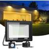 vighep 50W Faretto LED da Esterno Con Sensore di Movimento, 5000LM Faro LED Esterno, IP65 Impermeabile Faretti LED, 6500K Bianco Caldo Lampada Fari Luce Esterno per Giardino, Cortile, Patio, Garage