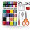 XiangJunly Kit da cucito professionale per adulti, 32 colori ago e filo | Kit Filo da cucito per macchina da cucire, accessori per principianti a casa, viaggi, con forbici, ditale