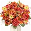 DEMIUKO 2 fiori artificiali di peonia con crisantemo arancione, decorazione autunnale