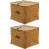 BESTonZON Seagrass Cesta Vimini Con Coperchio Rattan Intrecciato Fatto a Mano,Scatole per Cesti Di Di Mare, Con Coperchio, Per Cassetti, Per Ufficio, Scrivania