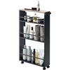 YAMAZAKI 3628 TOWER Storage Cart with Handle, black, Steel/Wood, 13 x 47.5 x 80.5 cm