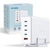 D-Link DCF‑241 Caricabatterie GaN 240 W - Stazione di ricarica USB 5 porte (4× USB‑C), PD 3.1, QC 4.0/3.0, compatta