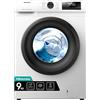 Hisense WFQP9014EVM - Lavatrice Carica Frontale 9 kg con Vapore, 1200 rpm, Classe C, 15 Programmi, Motore Inverter, Quick Wash 15', Delay End, Child Lock, Display LED, Certificazione Sostenibilità