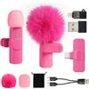 KZZOUY Microfono Wireless per Video Social iPhone Android Telefono Tablet iPad PC, 2 Mini Mic Lavalier USB C/A/Lightning per Podcast Vlogging YouTube TikTok Interviste Creatori di Contenuti, Rosa Intenso