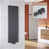 ELEGANT - Radiatore verticale di design, colore: antracite, 1600 x 472 mm, con termostato multiblocco, a doppio strato, collegamento centrale, scaldasalviette