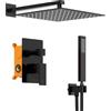 LISEEGO Set Doccia Incasso con Soffione a Pioggia 25 cm, Nero Opaco | Corpo Valvola in Ottone, Cartuccia di Bilanciamento Della Pressione in Ceramica, Soffione Pioggia e Doccetta in Acciaio Inox