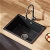 HOROW Lavello nero 56 × 43 cm con set sifone | Lavello con alta percentuale di quarzo, resistente ai graffi e durevole, dimensioni moderate per tutti i tipi di cucina