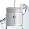 Leaceuv Lavandino Esterno Inox Professionale,Mobile Lavello da Cucina 1 Vasca con Rubinetto,Lavabo da Giardino Autoportante,Lavatoio Commerciale Ristorante,per Interno Garage Bar Lavanderia(55x45x80cm)