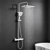 JUSTER Miscelatore termostatico doccia, Colonna doccia con miscelatore | Colonna doccia，coccia pioggia 28 cm, 3 getti, altezza reg., miscelatore termostatico 38°C, accessori, installazione facile.