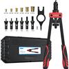 AUTOUTLET 14 Rivettatrice Professionale a Doppia Impugnatura Kit Pistola a Rivetti con 6pz Mandrini Metrici Intercambiabili e 150pz Rivetti Dadi Filettati M3 M4 M5 M6 M8 M10