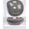 Wohnfreuden Lavabo in pietra naturale da 35 cm, in pietra di fiume, grigio, ovale, esterno lucidato WOHNFREUDEN
