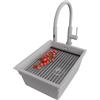 PRIMAGRAN Lavandino sottotop al Mobile 40cm + Rubinetto, 36x47cm | Set: Rubinetto BW6030 + Kit di scarico + Scolapasta avvolgibile + Lavello in Granito a 1 Vasca - Prague Level, Grigio