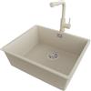 PRIMAGRAN Lavandino sottotop al Mobile 60cm + Rubinetto, 56x47cm | Set: Rubinetto BW3010 + Kit di scarico + Lavello in Granito a 1 Vasca - London, Beige
