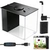 LOMUG Mini acquario Betta da 4,3 l, con pompa filtro, illuminazione a LED, ideale per piccoli pesci, gamberetti, piante, fai da te (20 x 15 x 15 cm, nero)