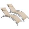 MEGAOFFERTE.IT Set 2 Lettini Prendisole Reclinabili Con Schienale Regolabile 5 Posizioni Traspirante Per Piscina Terrazza Relax Outdoor 59 x 158 x 81.5 Cm Beige