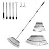 bukolico Rastrello da Giardino, Manico in Acciaio Regolabile (90-190 cm), 25+11 Denti in Metallo, Scopa da Giardino per Foglie Rastrello con Manico, per Cortile, Prato, Arbusti e Aiuole