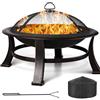 LIFERUN Bracieri da Giardino, Braciere con Griglia con Parascintille | Ø 76 cm Braciere Barbecue da Esterno con Copertura Impermeabile 600D, Grande Bracere Multifunzionale, Fire Pit, Nero