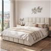 tectake® Letto Matrimoniale Imbottito 180x200 cm, Letto e Rete a Doghe, Struttura in Legno e Acciaio, Portata 250 kg, Piedini in Plastica, Materasso Matrimoniale non incluso - Effetto Velluto Sabbia