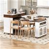GYNGTLC Isola da cucina con ruote, tavolo da pranzo allungabile con vetro scanalato, credenza con un cassetto, funge da isola da cucina, credenza per cucina e sala da pranzo (bianco + noce)