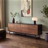 [en.casa] Armadietto Credenza Bassa 180x30x56 cm Nero/Effetto Noce | 4 Ante Push-Open, Piedistallo in Metallo, Mobile Contenitore, 2 Scomparti, Ripiani, Per Soggiorno Camera Ingresso