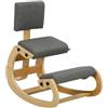 HOMCOM Sedia Ergonomica Inginocchiata con Movimento a Dondolo Grigio | Schienale, Sedia Ergonomica Posturale, Sgabello Ergonomico Inginocchiatoio, Ufficio, Casa, Lino, Compensato di Betulla
